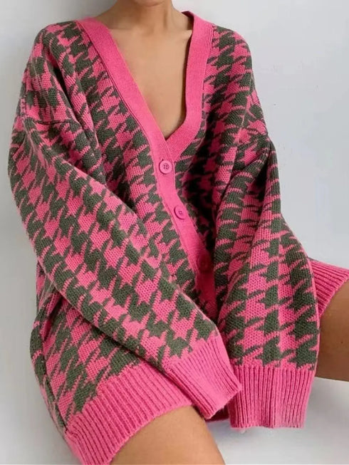 'Morraine' Checkered Long Sleeve Cardigan - Celes Fashion